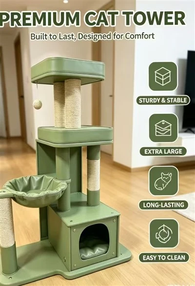 Eco-Friendly Cat Tree Tower Multi-Functional Cat Scratching Post Platform House For Small Apartment & Multi-Cat Family